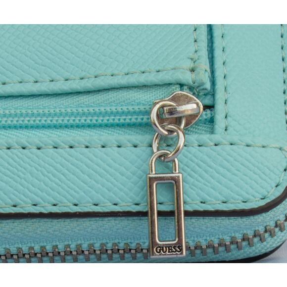 GUESS Katey Large Zip Around Wristlet Wallet Robin Egg Blue Faux Leather - Picture 7 of 7
